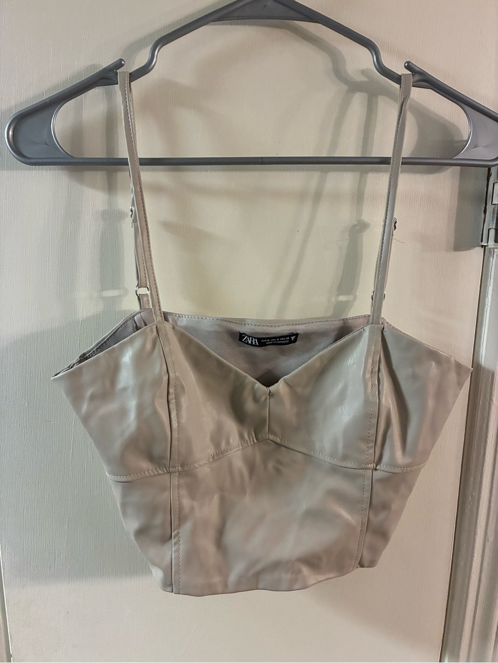Zara Beige Faux Leather Crop Bustier Tank Top Size Medium with Spaghetti Straps
